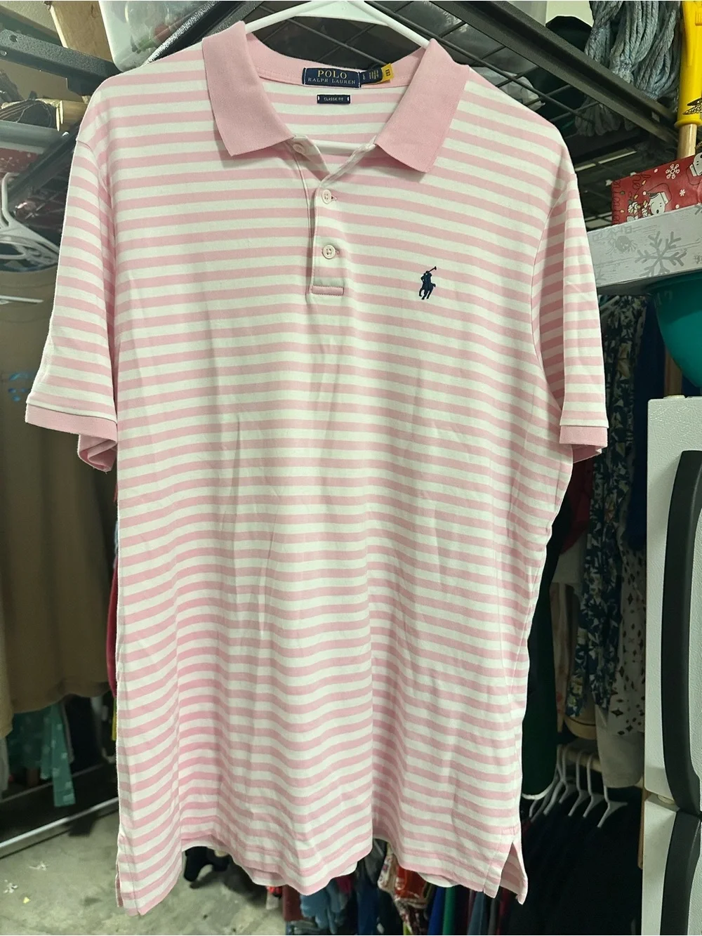 Ralph Lauren Pink & White Striped Polo Shirt with Navy Pony